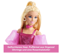 Barbie Deluxe Style-Puppe #5 in rosafarbenem Metallic-Outfit, blond, mit glitzerndem Korsett-Top und glänzender Hose mit Accessoires wie Einer rosafarbenen Kette und Einer Handtasche, JFP40