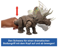 Mattel Jurassic World: Die Wiedergeburt Gigantic Thrashers Eotriceratops Dinosaurier-Spielzeugfigur, große Dinosaurierspezies, mit zwei akitvierbaren Wutattacken, digitales Spiel, JGB93
