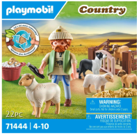 PLAYMOBIL Country 71444 Junger Schäfer mit Schafen, Hüten und Pflegen der Schafe mithilfe des Bordercollies, mit Zubehör wie Haartrimmer und Strohballen, nachhaltiges Spielzeug für Kinder ab 4 Jahren