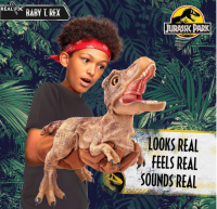 Wow! Stuff Jurassic World Baby T-Rex Dinosaurier Handpuppe, mit verstecktem Steuergriff & Handschuh, über 20 Sounds & Bewegungen, Größe ca. 58 cm, batteriebetrieben