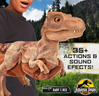 Wow! Stuff Jurassic World Baby T-Rex Dinosaurier Handpuppe, mit verstecktem Steuergriff & Handschuh, über 20 Sounds & Bewegungen, Größe ca. 58 cm, batteriebetrieben