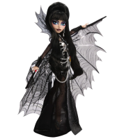 Monster High-Puppe, Elvira, Herrin der dunklen Magie, Sammelfigur in einem schwarzen Kunstlederkleid mit silbernem Batwing-Cape und hochwertigem Zubehör, HYV99